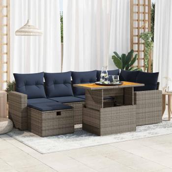 ARDEBO.de - 7-tlg. Garten-Sofagarnitur mit Kissen Schwarz Poly Rattan