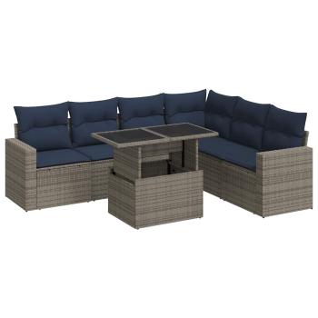 7-tlg. Garten-Sofagarnitur mit Kissen Schwarz Poly Rattan