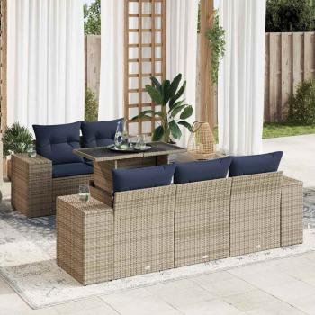 ARDEBO.de - 6-tlg. Garten-Sofagarnitur mit Kissen Grau Poly Rattan Akazie