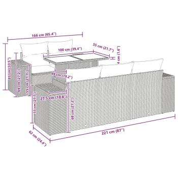 6-tlg. Garten-Sofagarnitur mit Kissen Grau Poly Rattan Akazie