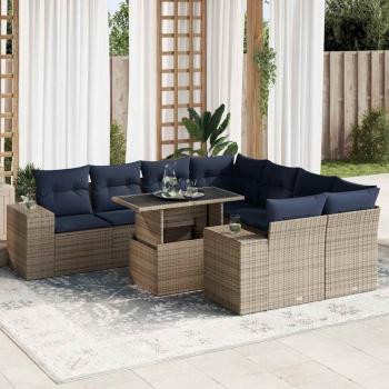ARDEBO.de - 9-tlg. Garten-Sofagarnitur mit Kissen Grau Poly Rattan Akazie
