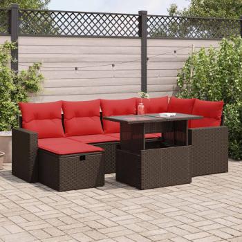 ARDEBO.de - 7-tlg. Garten-Sofagarnitur mit Kissen Schwarz Poly Rattan