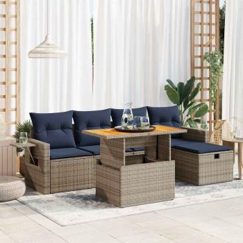 ARDEBO.de - 6-tlg. Garten-Sofagarnitur mit Kissen Grau Poly Rattan Akazie