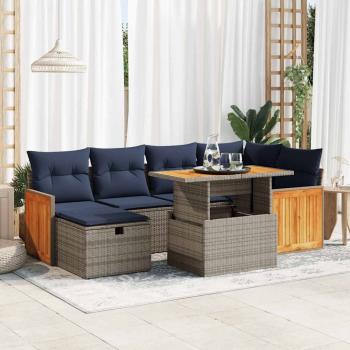 ARDEBO.de - 7-tlg. Garten-Sofagarnitur mit Kissen Schwarz Poly Rattan