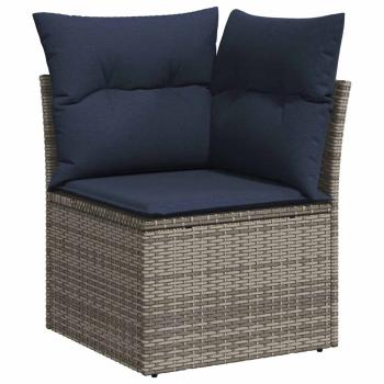 10-tlg. Garten-Sofagarnitur mit Kissen Grau Poly Rattan Akazie