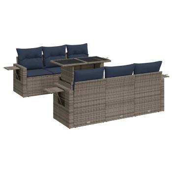7-tlg. Garten-Sofagarnitur mit Kissen Schwarz Poly Rattan