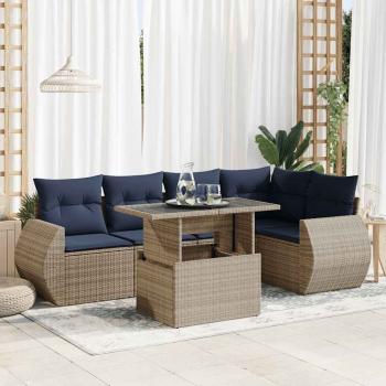ARDEBO.de - 6-tlg. Garten-Sofagarnitur mit Kissen Grau Poly Rattan Akazie