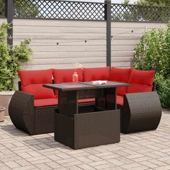 ARDEBO.de - 5-tlg. Garten-Sofagarnitur mit Kissen Braun Poly Rattan Akazie