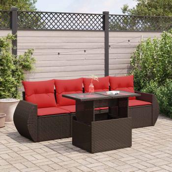 ARDEBO.de - 5-tlg. Garten-Sofagarnitur mit Kissen Braun Poly Rattan Akazie
