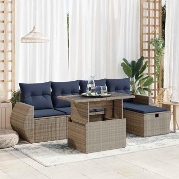 ARDEBO.de - 6-tlg. Garten-Sofagarnitur mit Kissen Braun Poly Rattan Akazie