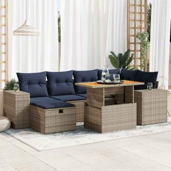 ARDEBO.de - 7-tlg. Garten-Sofagarnitur mit Kissen Braun Poly Rattan Akazie