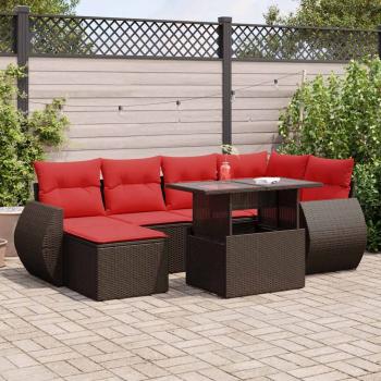 ARDEBO.de - 7-tlg. Garten-Sofagarnitur mit Kissen Braun Poly Rattan Akazie