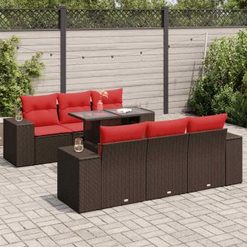 ARDEBO.de - 7-tlg. Garten-Sofagarnitur mit Kissen Braun Poly Rattan Akazie