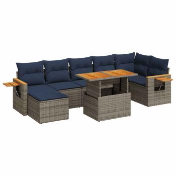 ARDEBO.de - 8-tlg. Garten-Sofagarnitur mit Kissen Braun Poly Rattan Akazie