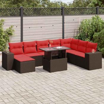 ARDEBO.de - 9-tlg. Garten-Sofagarnitur mit Kissen Braun Poly Rattan Akazie