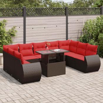 ARDEBO.de - 10-tlg. Garten-Sofagarnitur mit Kissen Braun Poly Rattan Akazie