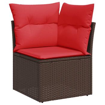 14-tlg. Garten-Sofagarnitur mit Kissen Braun Poly Rattan Akazie