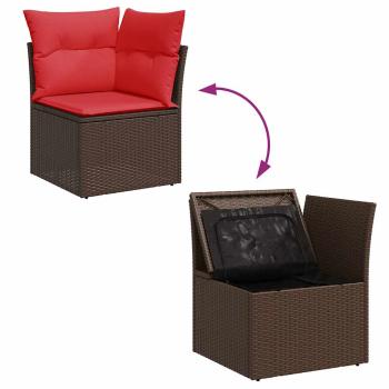 14-tlg. Garten-Sofagarnitur mit Kissen Braun Poly Rattan Akazie
