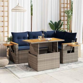 ARDEBO.de - 5-tlg. Garten-Sofagarnitur mit Kissen Grau Poly Rattan Akazie