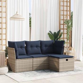 ARDEBO.de - 4-tlg. Garten-Sofagarnitur mit Kissen Grau Poly Rattan