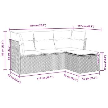 4-tlg. Garten-Sofagarnitur mit Kissen Grau Poly Rattan