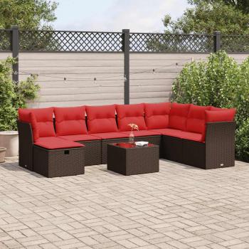 ARDEBO.de - 9-tlg. Garten-Sofagarnitur mit Kissen Braun Poly Rattan