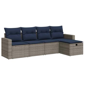 5-tlg. Garten-Sofagarnitur mit Kissen Grau Poly Rattan