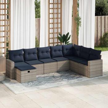 ARDEBO.de - 8-tlg. Garten-Sofagarnitur mit Kissen Grau Poly Rattan