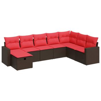 8-tlg. Garten-Sofagarnitur mit Kissen Braun Poly Rattan