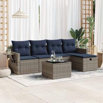 ARDEBO.de - 6-tlg. Garten-Sofagarnitur mit Kissen Grau Poly Rattan