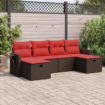 ARDEBO.de - 6-tlg. Garten-Sofagarnitur mit Kissen Braun Poly Rattan
