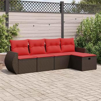 ARDEBO.de - 5-tlg. Garten-Sofagarnitur mit Kissen Braun Poly Rattan