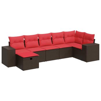 7-tlg. Garten-Sofagarnitur mit Kissen Braun Poly Rattan