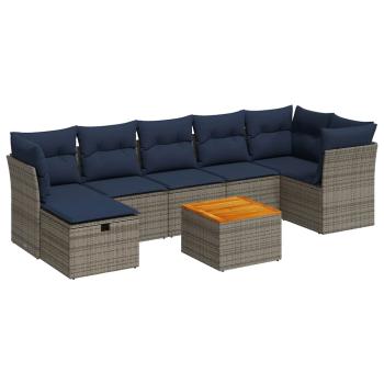8-tlg. Garten-Sofagarnitur mit Kissen Grau Poly Rattan