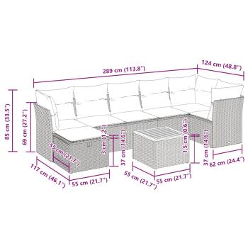 8-tlg. Garten-Sofagarnitur mit Kissen Grau Poly Rattan