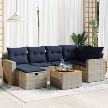 ARDEBO.de - 7-tlg. Garten-Sofagarnitur mit Kissen Grau Poly Rattan