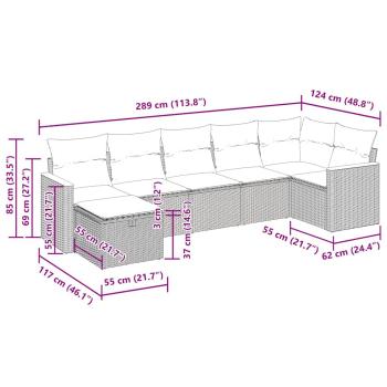 7-tlg. Garten-Sofagarnitur mit Kissen Grau Poly Rattan