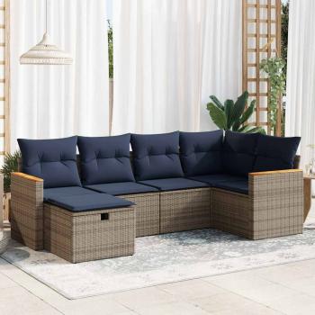 ARDEBO.de - 6-tlg. Garten-Sofagarnitur mit Kissen Grau Poly Rattan
