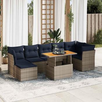 ARDEBO.de - 8-tlg. Garten-Sofagarnitur mit Kissen Grau Poly Rattan