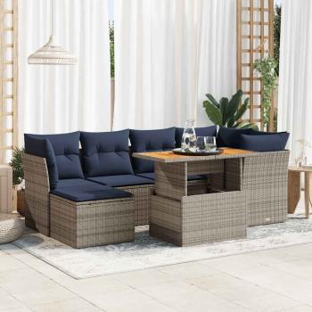 ARDEBO.de - 7-tlg. Garten-Sofagarnitur mit Kissen Grau Poly Rattan