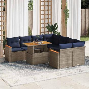 ARDEBO.de - 9-tlg. Garten-Sofagarnitur mit Kissen Grau Poly Rattan