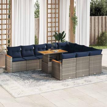 ARDEBO.de - 11-tlg. Garten-Sofagarnitur mit Kissen Grau Poly Rattan
