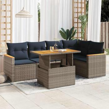ARDEBO.de - 6-tlg. Garten-Sofagarnitur mit Kissen Grau Poly Rattan