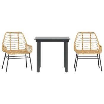 3-teiliges Garten-Esszimmer-Set Braunes Polyrattanglas