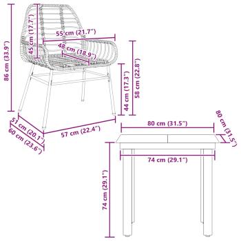 3-teiliges Garten-Esszimmer-Set Braunes Polyrattanglas