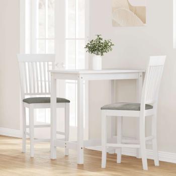 Barhocker mit Kissen 2 Stk. Weiß Massivholz Gummibaum