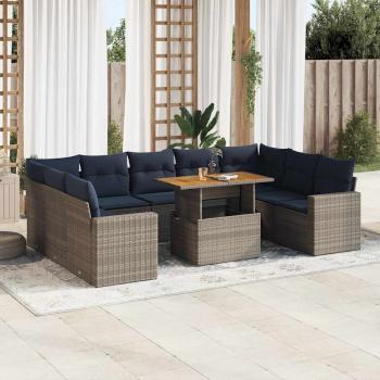 ARDEBO.de - 10-tlg. Garten-Sofagarnitur mit Kissen Grau Poly Rattan
