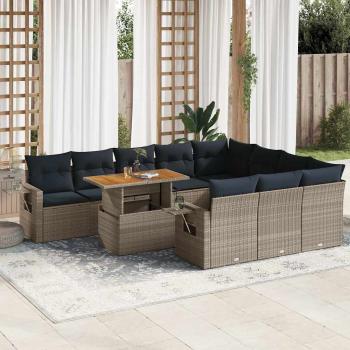 ARDEBO.de - 11-tlg. Garten-Sofagarnitur mit Kissen Grau Poly Rattan