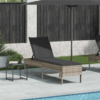 ARDEBO.de - Sonnenliege mit Auflage Hellgrau 55x200x44 cm Poly Rattan