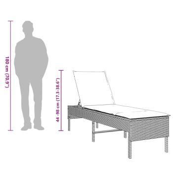 Sonnenliege mit Auflage Hellgrau 55x200x44 cm Poly Rattan